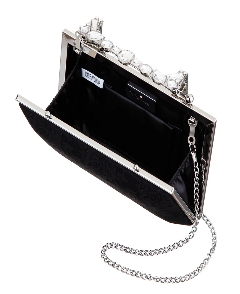 Nina Crystal Handle Lift Lock Lace Clutch