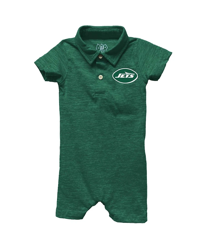 Wes & Willy Baby Boys and Girls Green New York Jets Short Leg Cloudy Yarn Polo Bodysuit