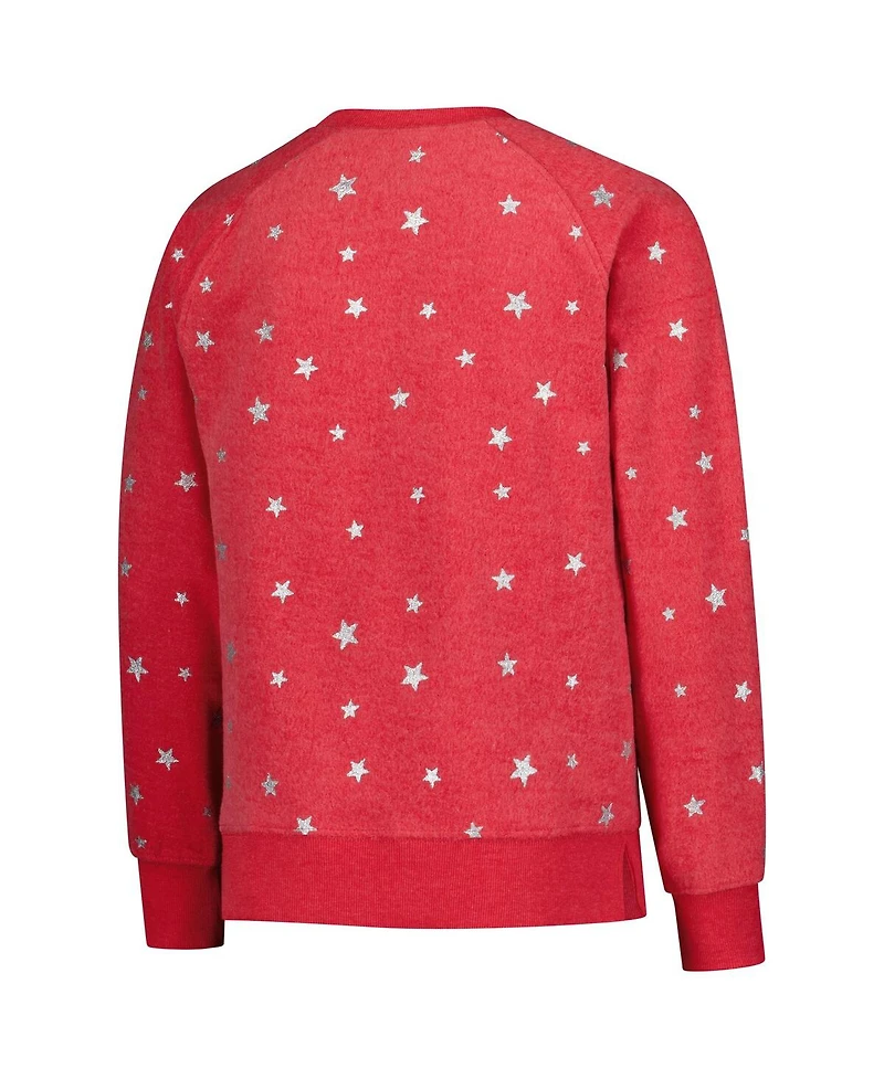 Wes & Willy Big Girls Red Wisconsin Badgers Shimmer Star Reverse Sweatshirt