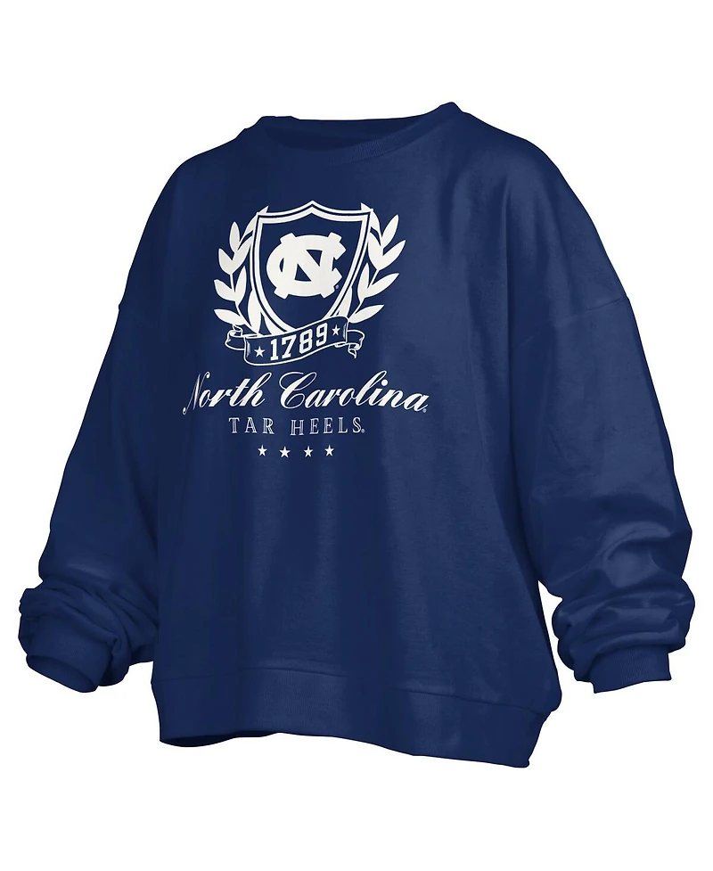 Pressbox Women's Navy North Carolina Tar Heels Big Aug Script Janice Oversized Pullover Sweatshirt