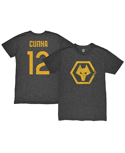 1863FC Men's Matheus Cunha Heather Black Wolverhampton Wanderers Player Name Number Twisted Tri-Blend Slub T-Shirt