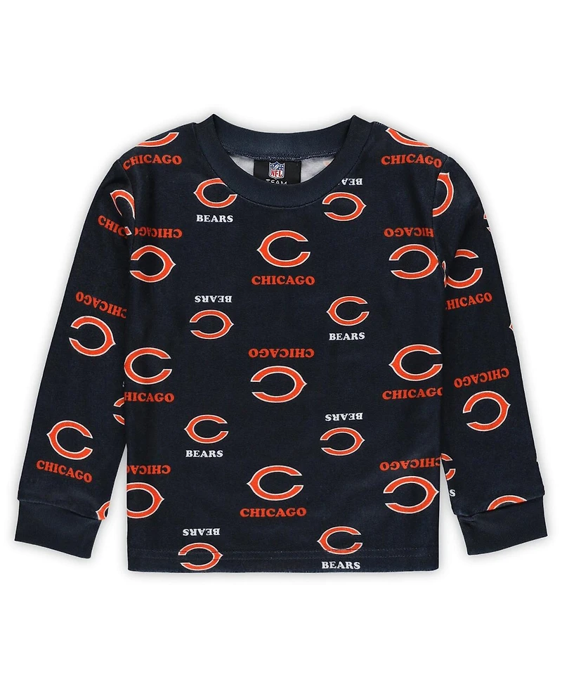 Outerstuff Toddler Navy 2-Piece Chicago Bears All-Over-Print Long Sleeve T-Shirt and Pants Sleep Set