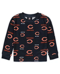 Outerstuff Toddler Navy 2-Piece Chicago Bears All-Over-Print Long Sleeve T-Shirt and Pants Sleep Set