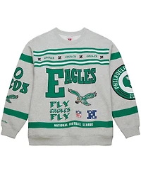 Mitchell & Ness Men's Heather Gray Philadelphia Eagles All Over Print Fleece Crewneck Sweatshirt
