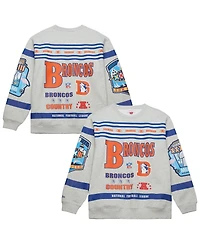 Mitchell & Ness Men's Heather Gray Denver Broncos All Over Print Fleece Crewneck Sweatshirt