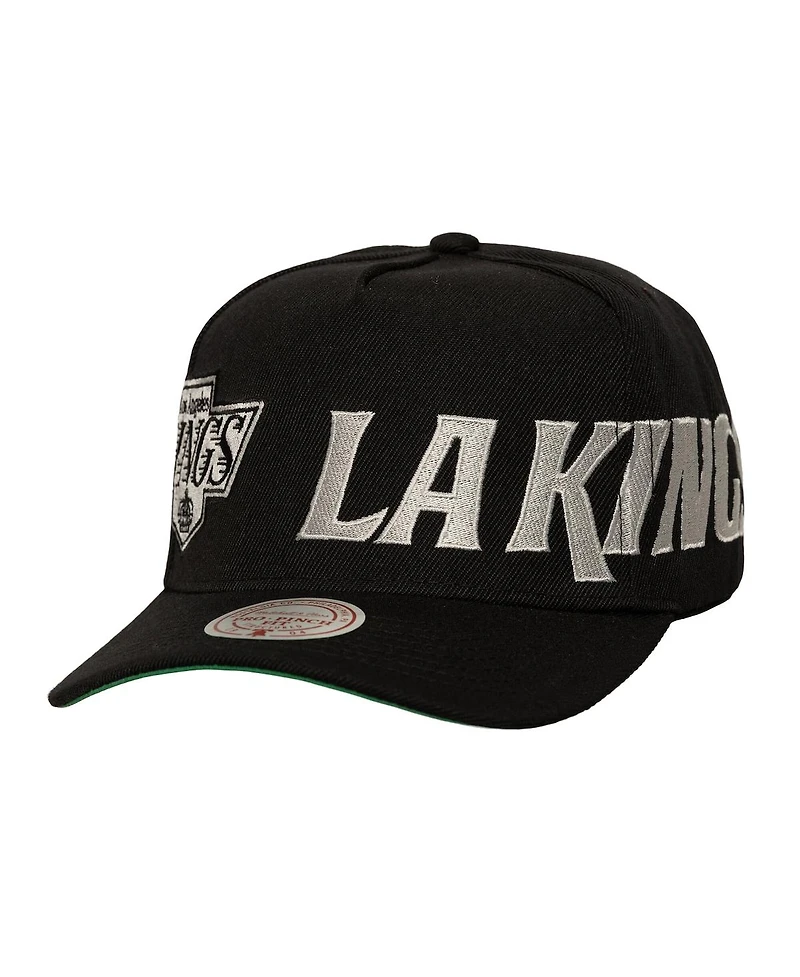 Mitchell & Ness Men's Black Los Angeles Kings Busted Logo Wordmark Wrap-Around Pro Pinch Adjustable Hat
