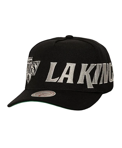 Mitchell & Ness Men's Black Los Angeles Kings Busted Logo Wordmark Wrap-Around Pro Pinch Adjustable Hat