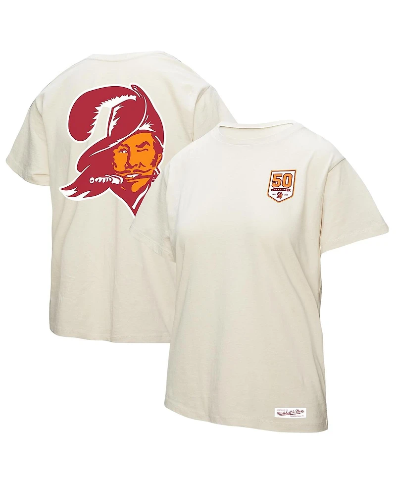 Mitchell & Ness Women's Cream Tampa Bay Buccaneers 50th Season Pirate Oversized Boyfriend T-Shirt