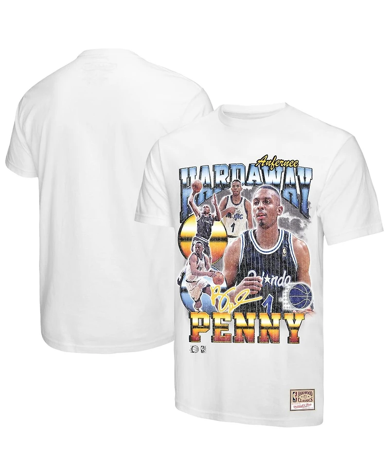 Mitchell & Ness Men's Penny Hardaway White Orlando Magic Hardwood Classics Commemorative Player Collage T-Shirt