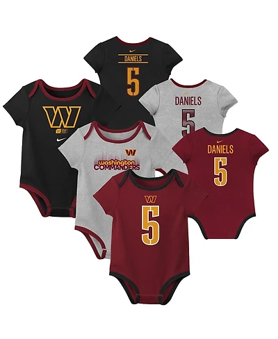 Nike Baby Boys and Girls 3-Pack Jayden Daniels Washington Commanders Name Number Bodysuit Set