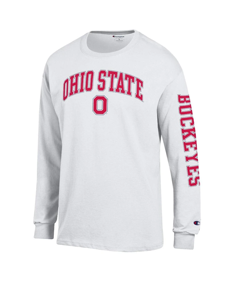Champion Men's White Ohio State Buckeyes Arch Over Logo 2-Hit Long Sleeve T-Shirt