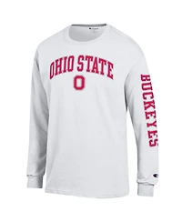 Champion Men's White Ohio State Buckeyes Arch Over Logo 2-Hit Long Sleeve T-Shirt