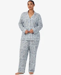 Lauren Ralph Plus 2-Piece Long Sleeve Top and Pants Pajama Set