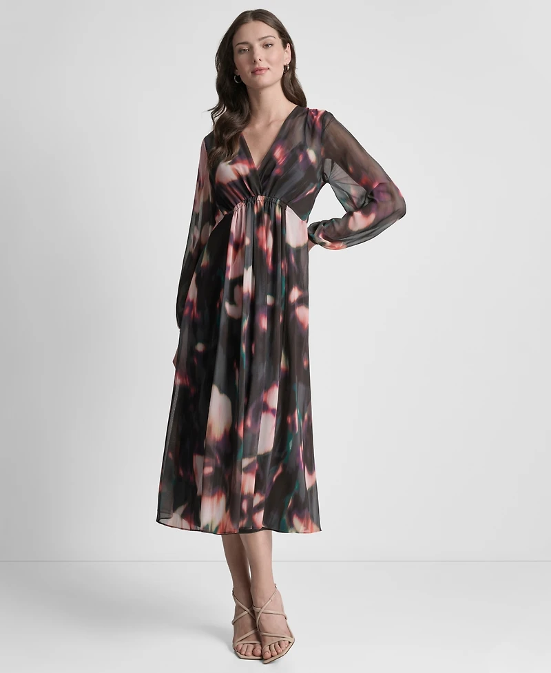 Dkny Women's Long Sleeve Empire Waist Midi Dress