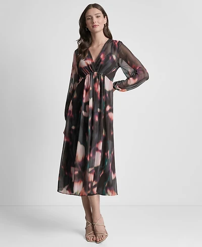 Dkny Women's Long Sleeve Empire Waist Midi Dress