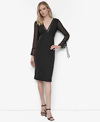 Dkny Women's Sheer Long Sleeve V-Neck Midi Dress