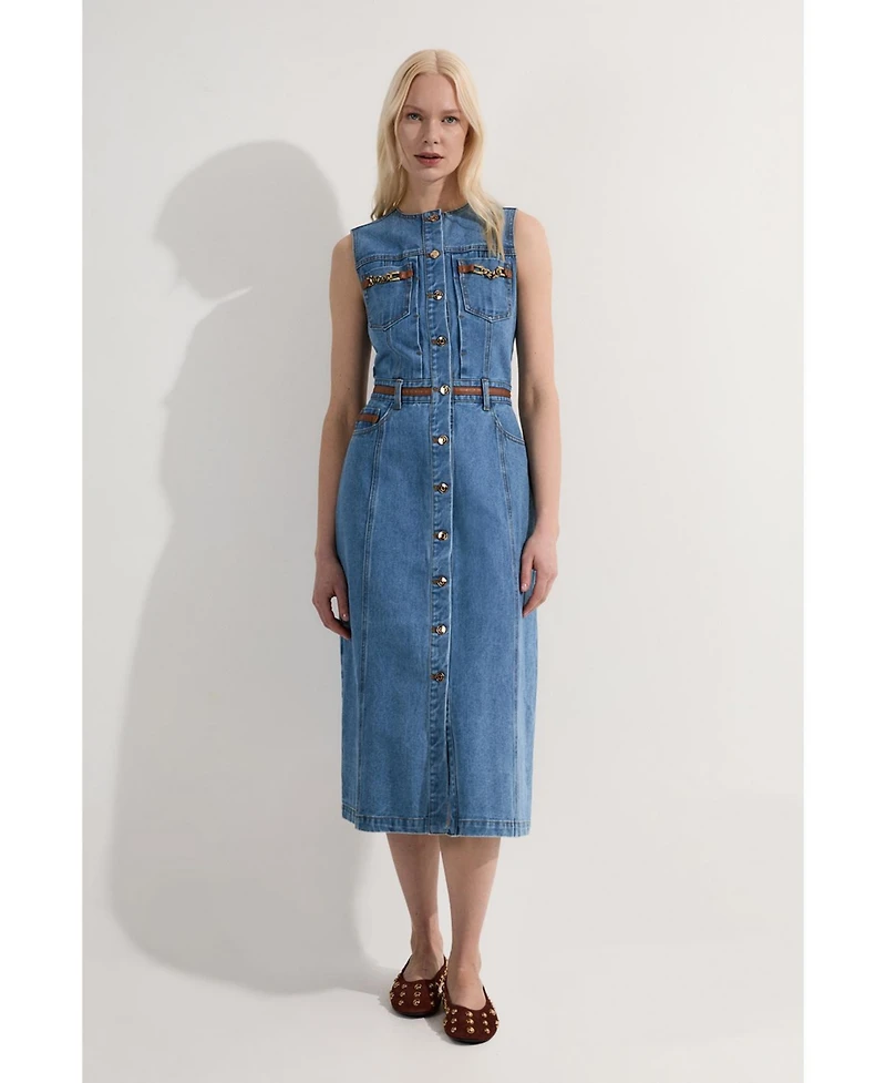 Karen Millen Women's Sleeveless Midi Denim Dress