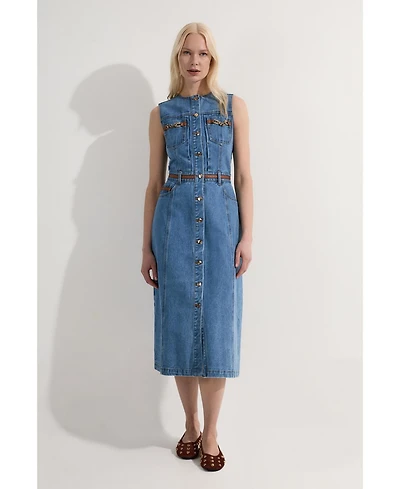 Karen Millen Women's Sleeveless Midi Denim Dress