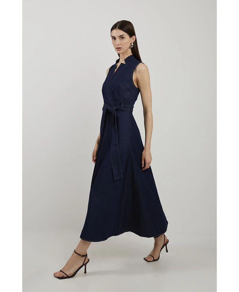 Karen Millen Women's Belted Denim Midi Dress