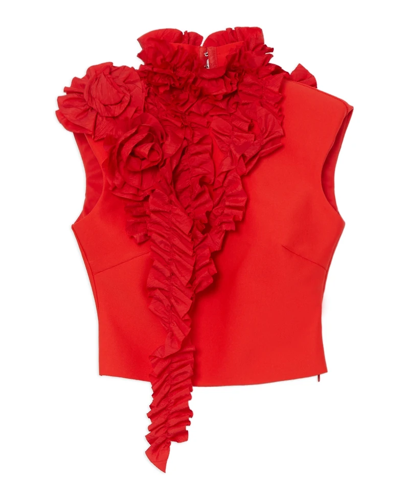 Karen Millen Women's Woven Rosette Crop Detail Top