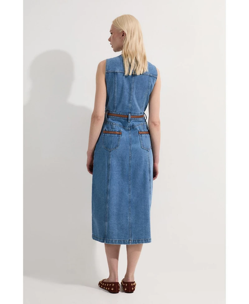 Karen Millen Women's Sleeveless Denim Midi Dress