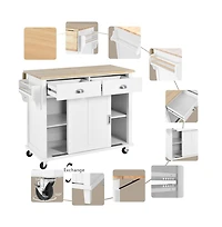Maison Boucle 52" Rolling Kitchen Island with Drop Leaf, Sliding Barn Door & Adjustable Storage, Mobile Cart with Towel & Spice Rack-Maison Boucle