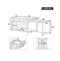 60" Extendable Kitchen Island with Power Outlets, Pull-Out Table & Drawers, Rolling Retro Cart Usb Ports-Maison Boucle