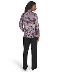 Calvin Klein Women's Mock Neck Long Sleeve Chiffon Blouse