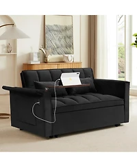 Streamdale Furniture Foldable Velvet Sofa Bed with Usb & Storage (Black
