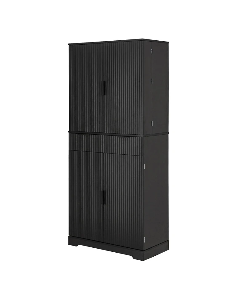 Streamdale Furniture 72" Fluted Pantry Cabinet - Keyboard Drawers & Adjustable Shelves Black
