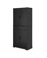Streamdale Furniture 72" Fluted Pantry Cabinet - Keyboard Drawers & Adjustable Shelves Black