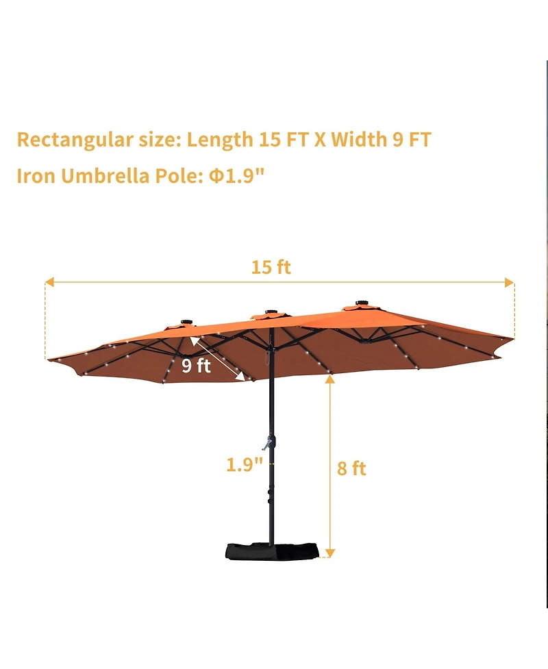 15ft Patio Umbrella with Base Included and Led lights, Outdoor Market Extra Large Umbrella, Pool Umbrella For Deck, Pool, Garden, Lawn
