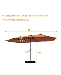 15ft Patio Umbrella with Base Included and Led lights, Outdoor Market Extra Large Umbrella, Pool Umbrella For Deck, Pool, Garden, Lawn