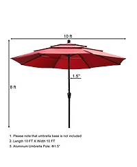 Clihome 3-Tier Patio Umbrella,10ft Outdoor Table Umbrella Large Pool For Deck, Pool, Garden, Patio，Red