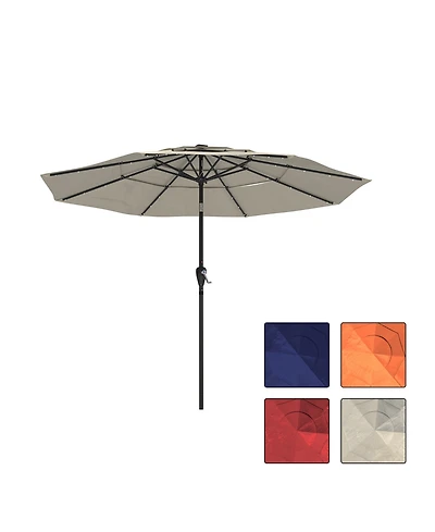 Clihome 3-Tier Patio Umbrella with Led Lights 11ft Outdoor Patio Table Umbrella Large Umbrella Pool Umbrella For Deck, Pool, Garden, Patio