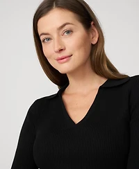 Cable & Gauge Women's Ribbed Polo Half Sleeve Sweater