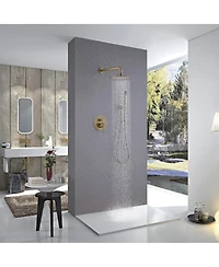 Greenspring 1-Handle 2-Spray Rain Shower Faucet and Hand Combo Kit Brushed Gold (Valve Included)