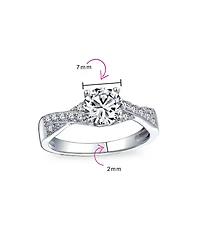Bling Jewelry 2CTW Round Solitaire Cubic Zirconia Promise Ring Sterling Silver Pave Cz Twist Infinity Band