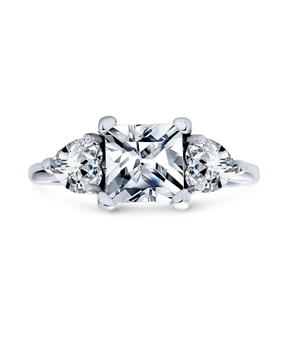 Bling Jewelry Classic 3CT Princess Cut Cz Solitaire Promise Ring with Heart Side Stones Sterling Silver