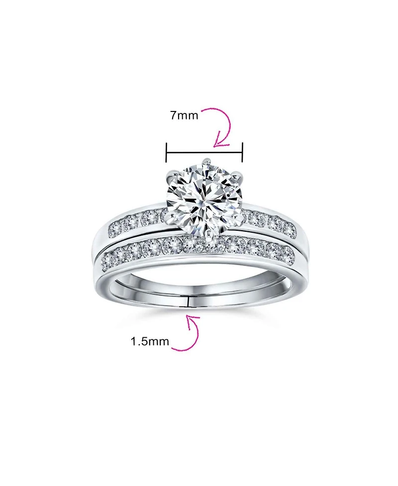 Bling Jewelry Classic 2CT Round Solitaire 6 Prong Solitaire Pave Band Cz Promise Ring Set Band Sterling Silver