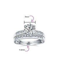 Bling Jewelry Classic 2CT Round Solitaire 6 Prong Solitaire Pave Band Cz Promise Ring Set Band Sterling Silver