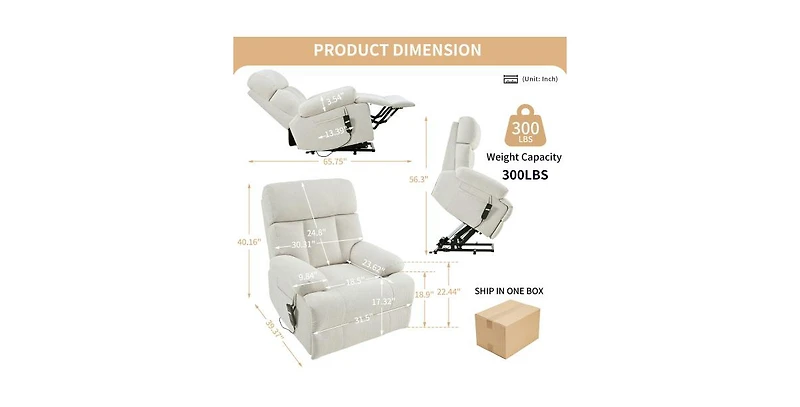 Flynama Oversized Electric Power Lift Recliner Chair for Elderly with Remote Control