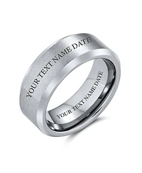 Bling Jewelry 8MM Matte Brushed Titanium Band Ring – Beveled Polished Edge Silver Tone