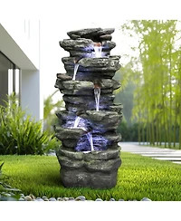 SunJet 40" High 6-Tiers Cascading Rock Outdoor Water Fountain with Led Lights