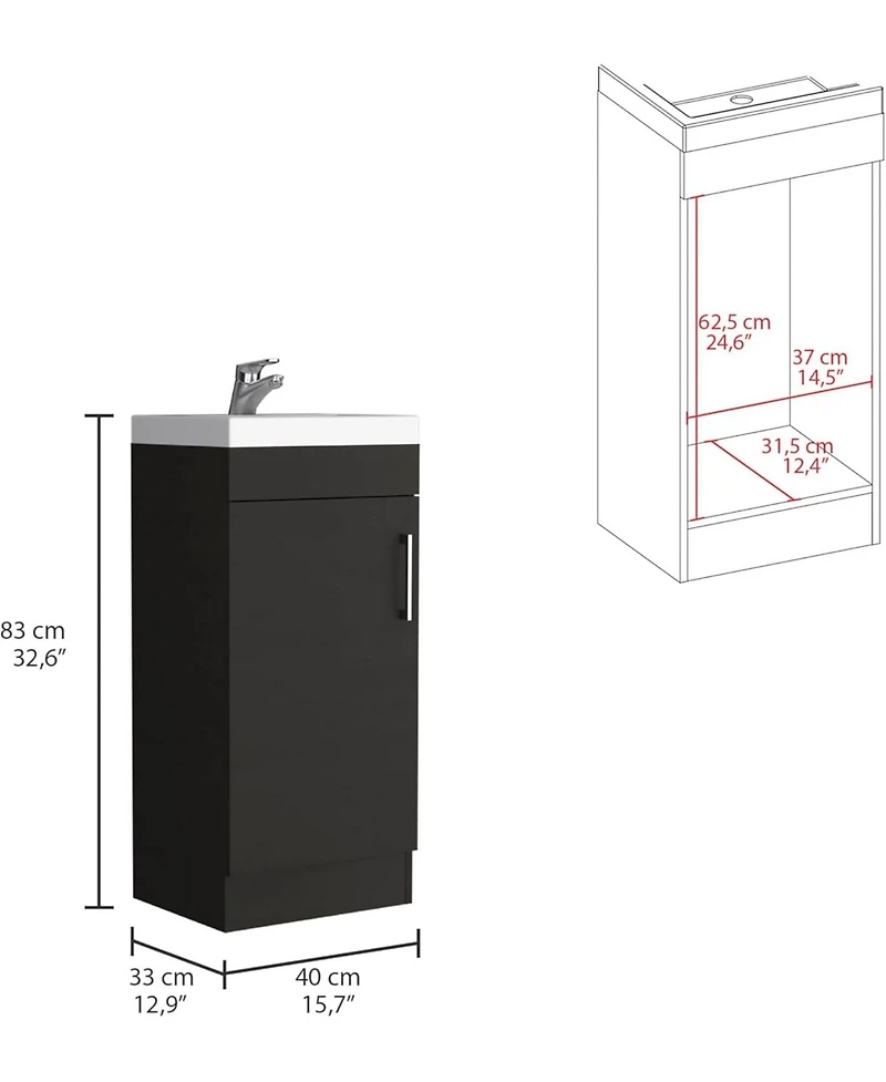 Tuhome Madrid 16"" Bathroom Vanity Black Mdf