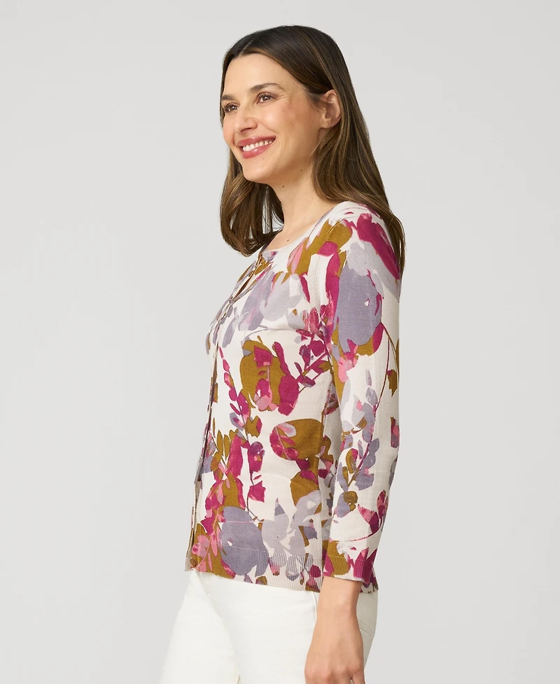 Cable & Gauge Women's Floral Crewneck Cardigan