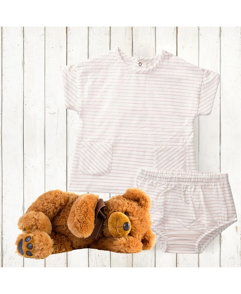 MeMoi Baby Girls Tiny Stripe Set with Sleeve Gathers
