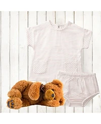 MeMoi Baby Girls Tiny Stripe Set with Sleeve Gathers