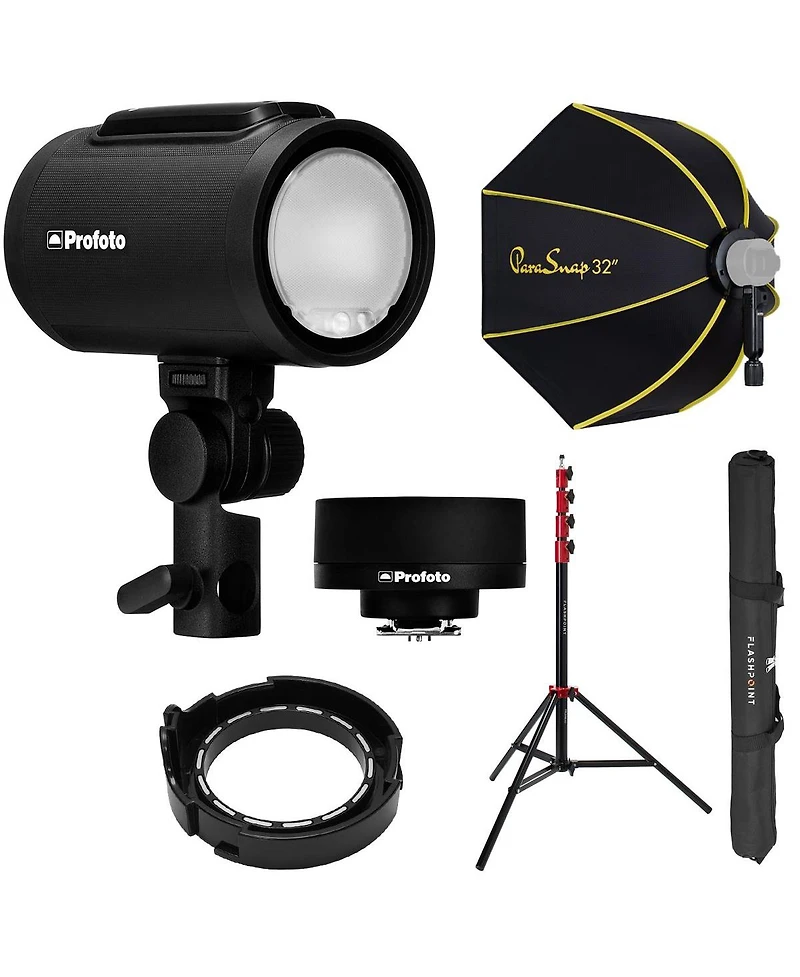 Profoto A2 Off Camera Flash Head and Connect Wireless Transmitter Kit for Fujifilm Cameras with Fp light stand 9.5' air cushnd, Glow parasnap