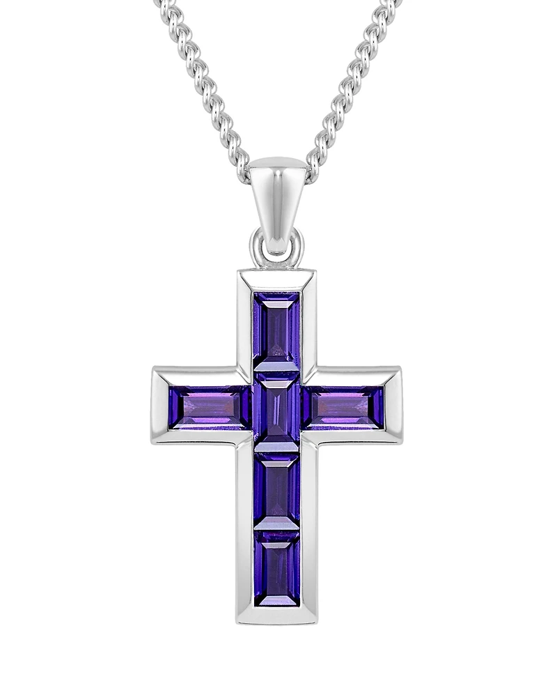 Vincero Men's Stone Cross Pendant - Amethyst - Silver Necklace